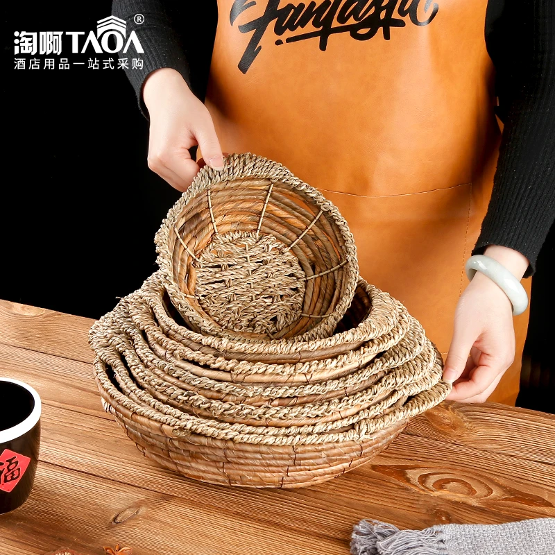 底座隔热商用砂锅专用草编煲仔饭圆形防糊防托盘砂锅篮子饭店