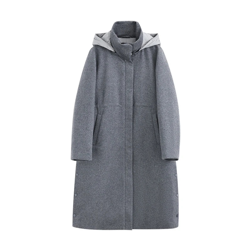 【格一专属】新款连帽长袖中长款外套女高级感85鹅绒羽绒服G 1752