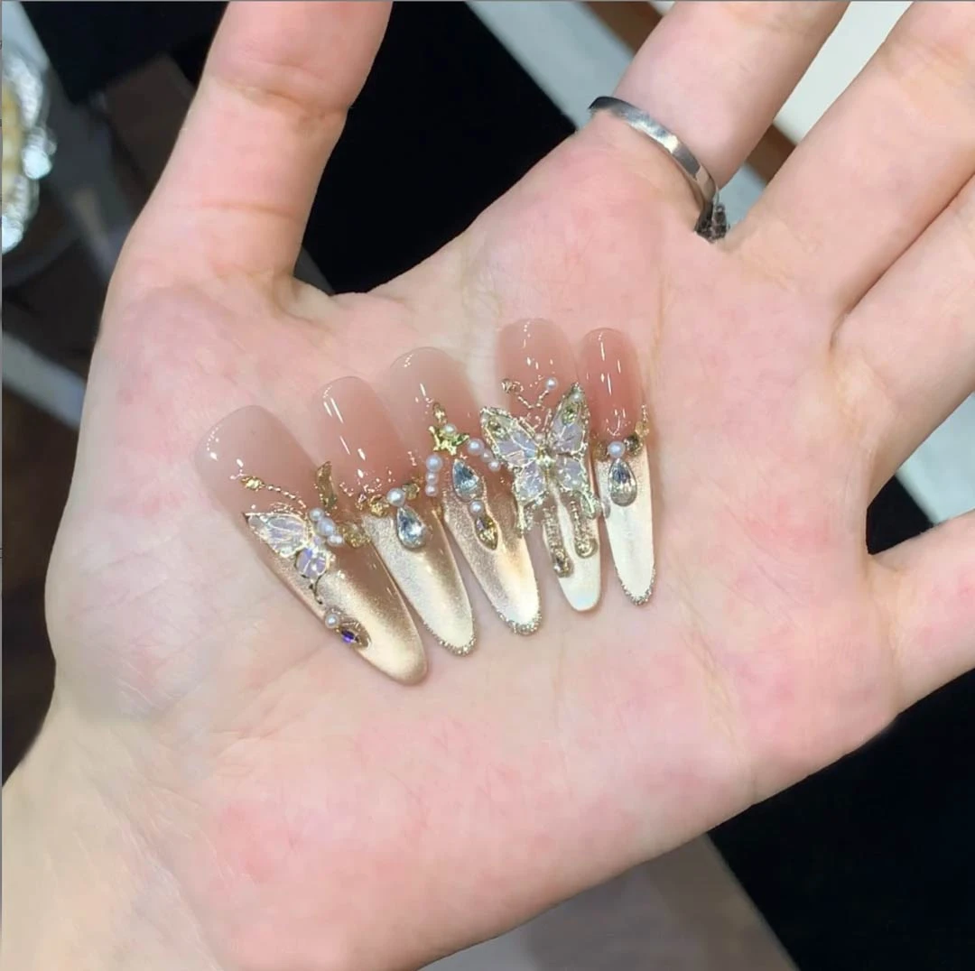 【钻蝶指尖舞 】手工穿戴甲立体蝴蝶镶钻高级光疗美甲可拆卸穿戴甲