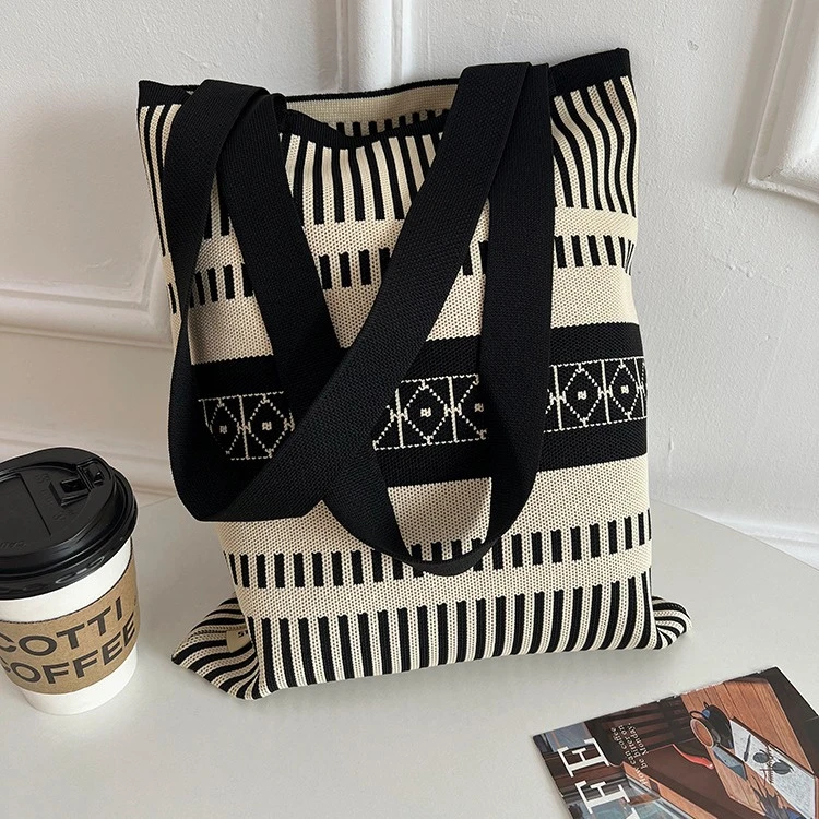 大容量针织包包女春夏韩版时尚简约格纹单肩包流行百搭通勤帽子