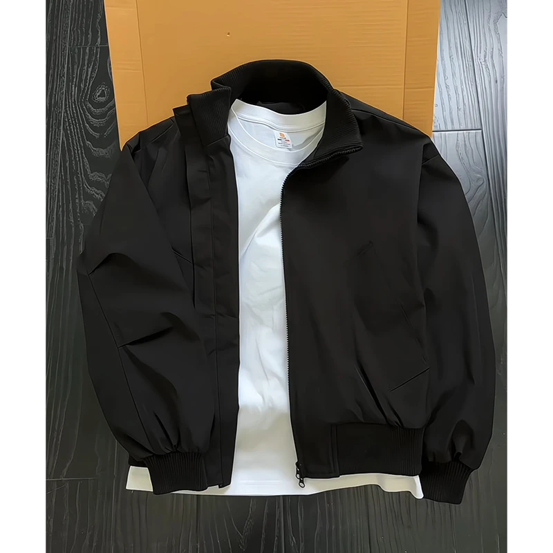 黑色bomber飞行夹克男秋季短款廓形棒球服高级感痞帅美式立领外套