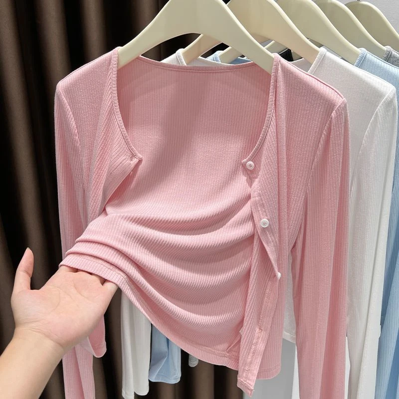 灰色螺纹开衫薄款外套防晒罩衫披肩女夏外搭2025新款办公室空调衫