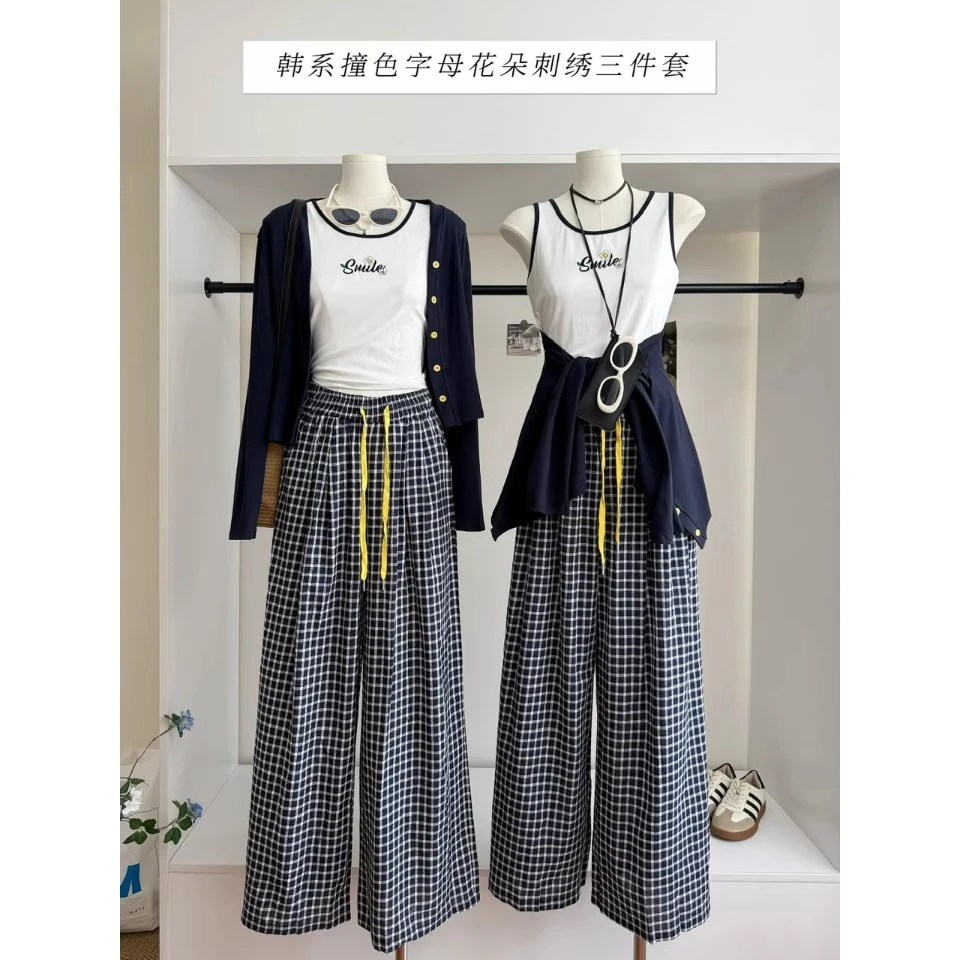 希妮丝 韩系穿搭高级感休闲百搭套装秋小众不撞款气质格纹阔腿裤