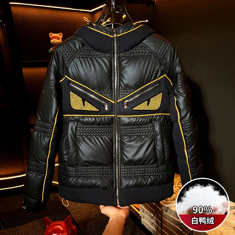 巴韦那奇欧货男士拼接麦穗羽绒服冬季高端保暖白鸭绒连帽外套厚款