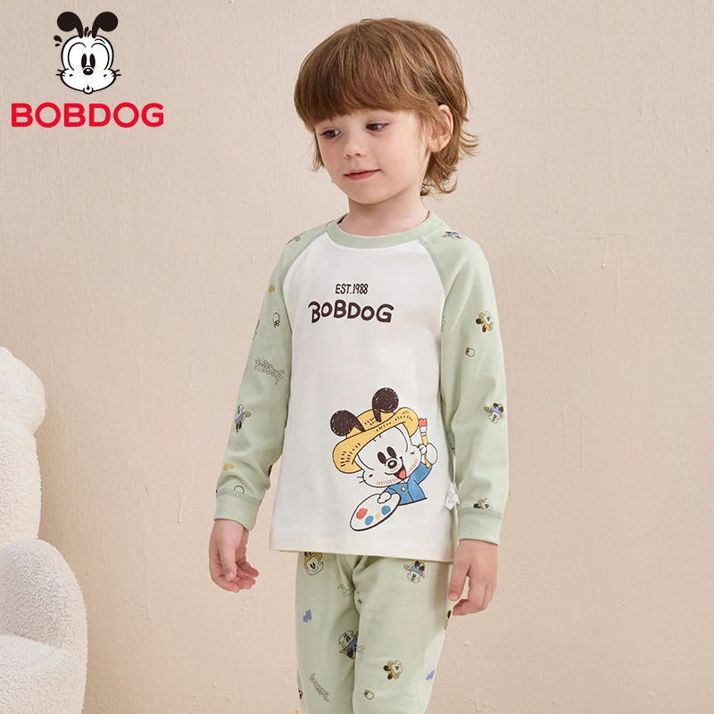 100%全棉260克巴布豆儿童秋衣秋裤套装韩版男童长袖家居服睡衣