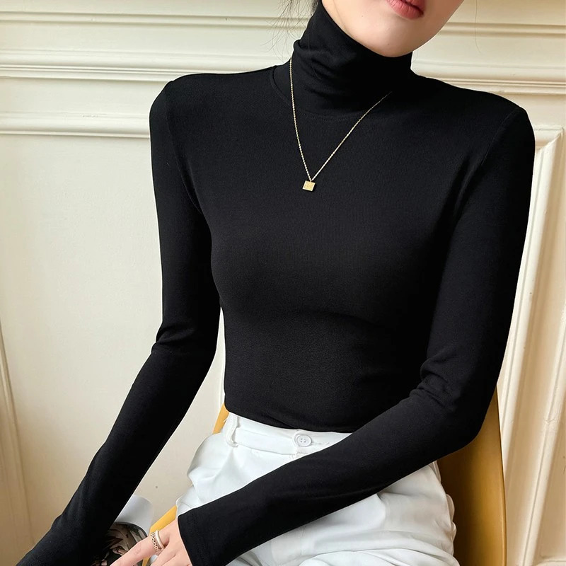 艺等2025秋冬新款纯色高领时尚洋气修身显瘦百搭磨毛长袖打底衫女