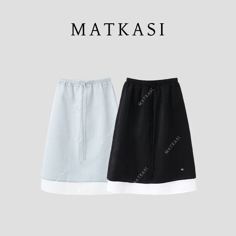 MATKASI A字百搭洋气质感松紧抽绳时尚休闲简约假两件半身裙女