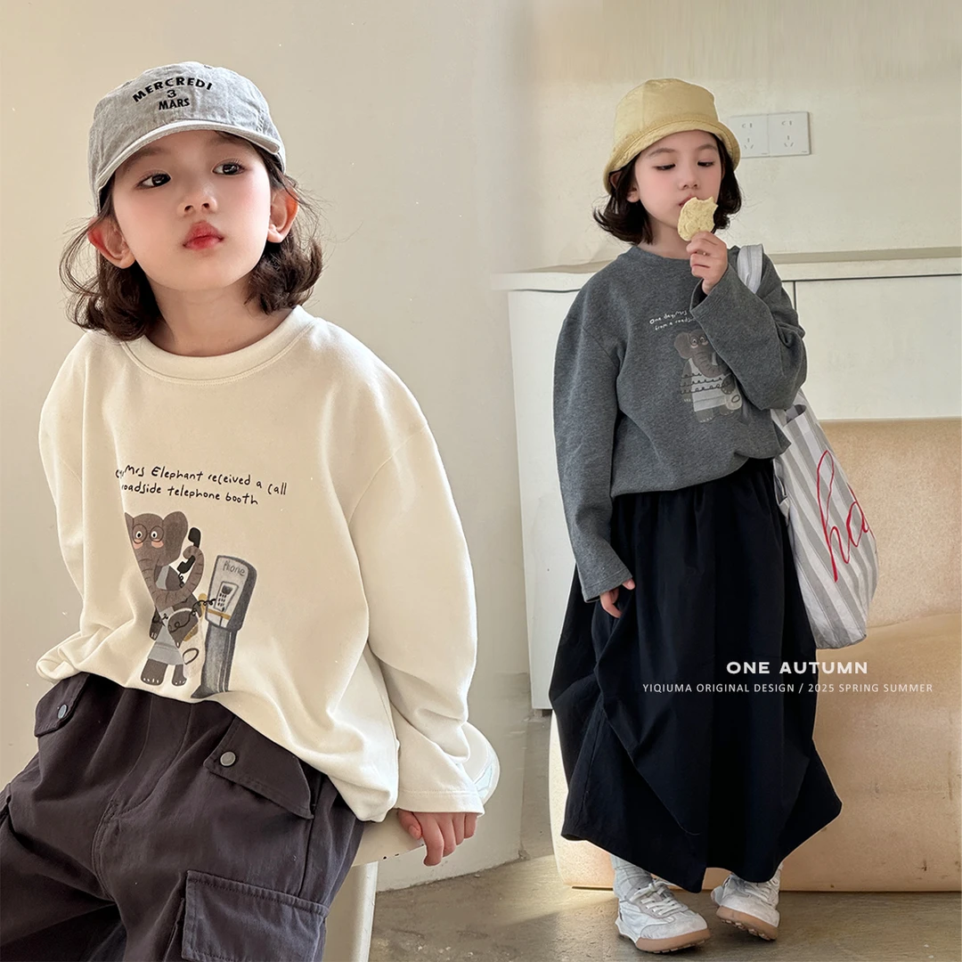 「壹秋.ONE AUTUMN」【象你问好】云朵绒卡通印花T恤女童春季打底上衣