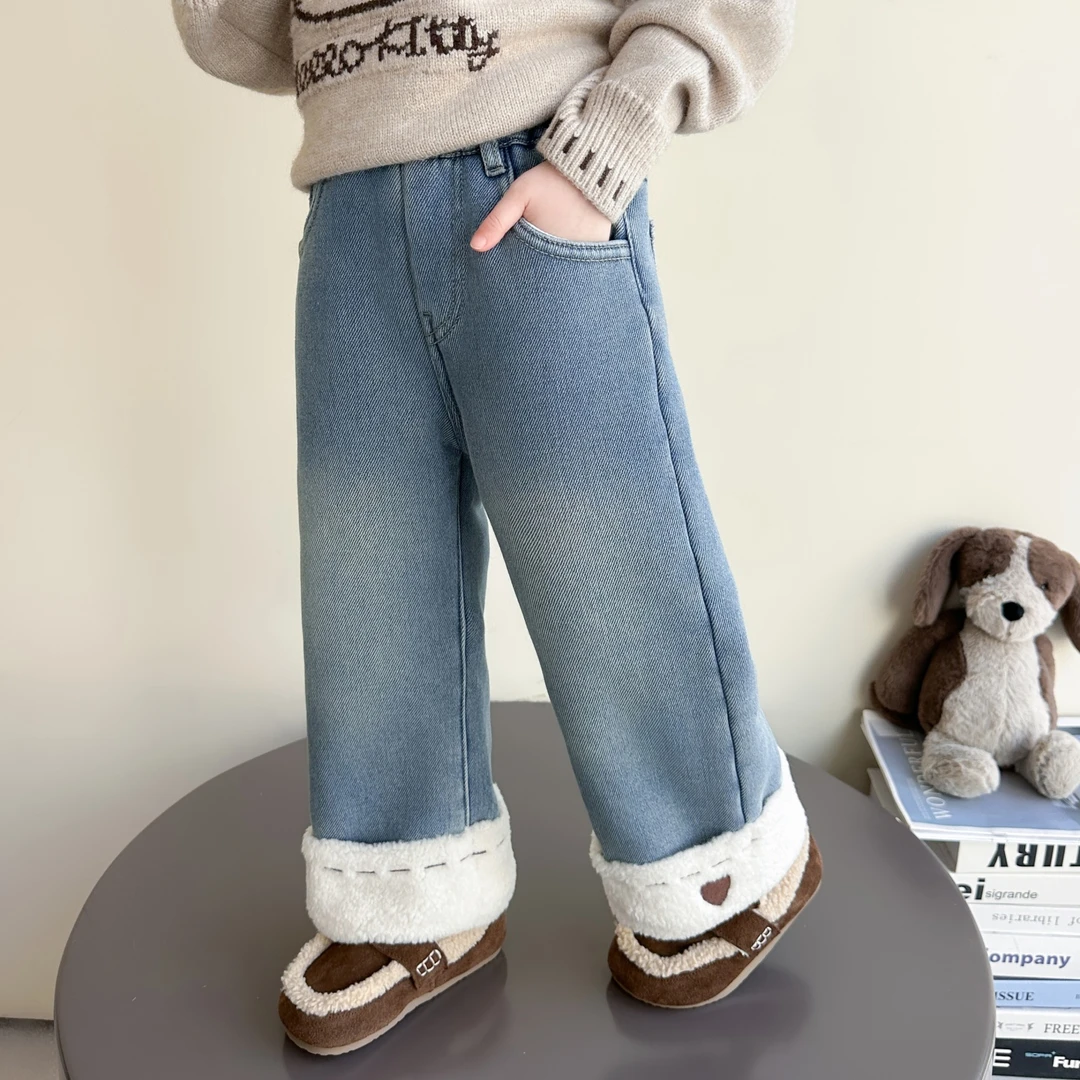 女童加绒牛仔裤儿童洋气时髦加厚休闲裤小女孩宝宝秋冬装2025新款