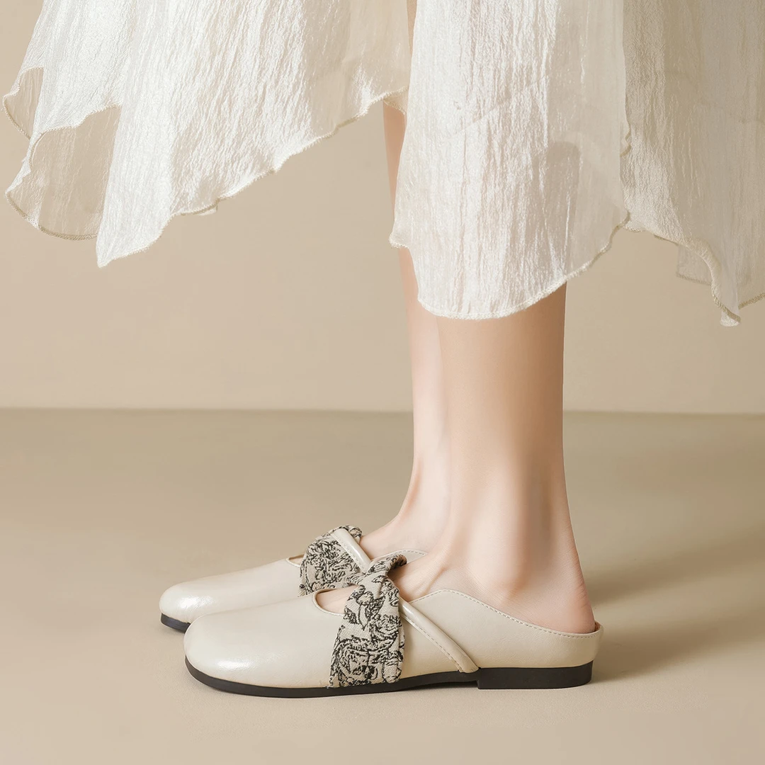 方头单鞋女平底一脚蹬软底包头半拖夏季外穿拖鞋女女式芭蕾浅口