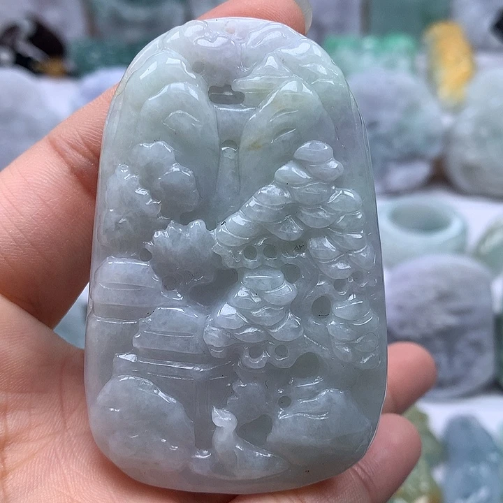 翡翠未镶嵌颈饰山水福利有棉感卡厚10+