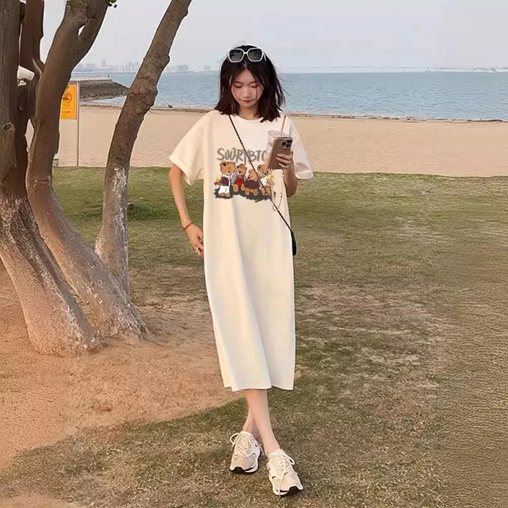 孕妇夏装连衣裙孕妈妈2024新款时尚短袖宽松长款过膝孕妇裙子夏季