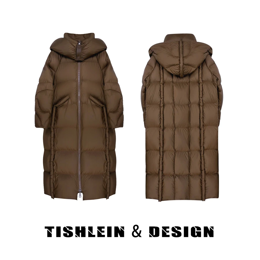TISHELIN&DESIGN【冬暖】秋冬羊皮连帽可脱卸加厚保暖女鹅绒长外套