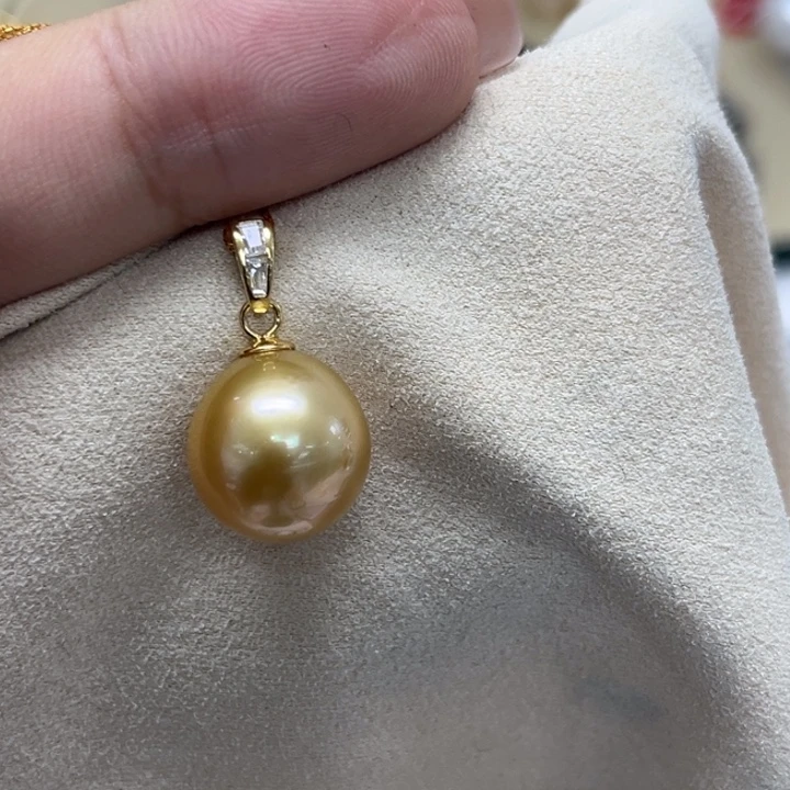 颈饰银S925镶嵌海水珍珠金珠12-13mm41号