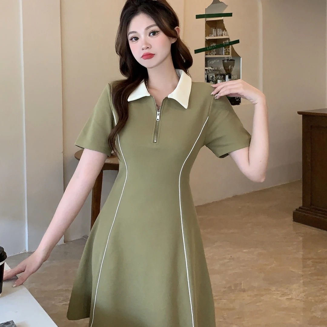 【24小时发货】黑色休闲polo连衣裙女夏季高级感气质裙子a字裙1260