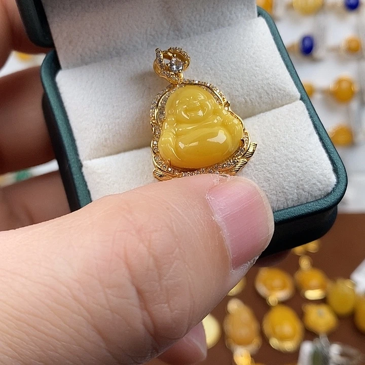 蜜蜡银S925镀金镶嵌吊坠(不含链)