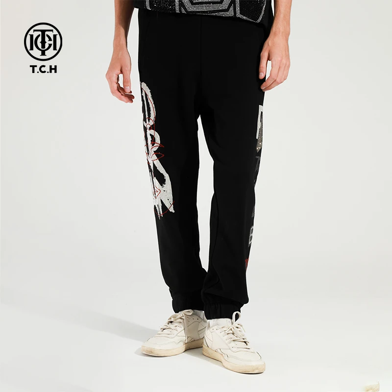 TCH轻奢烫钻工艺字母时尚休闲洋气休闲裤女T21320C6920私服tch