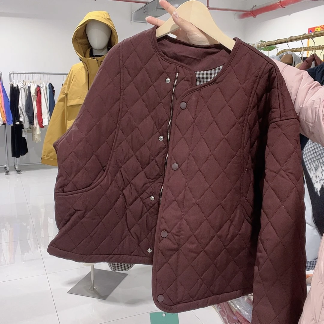 棉服棕色小格子款