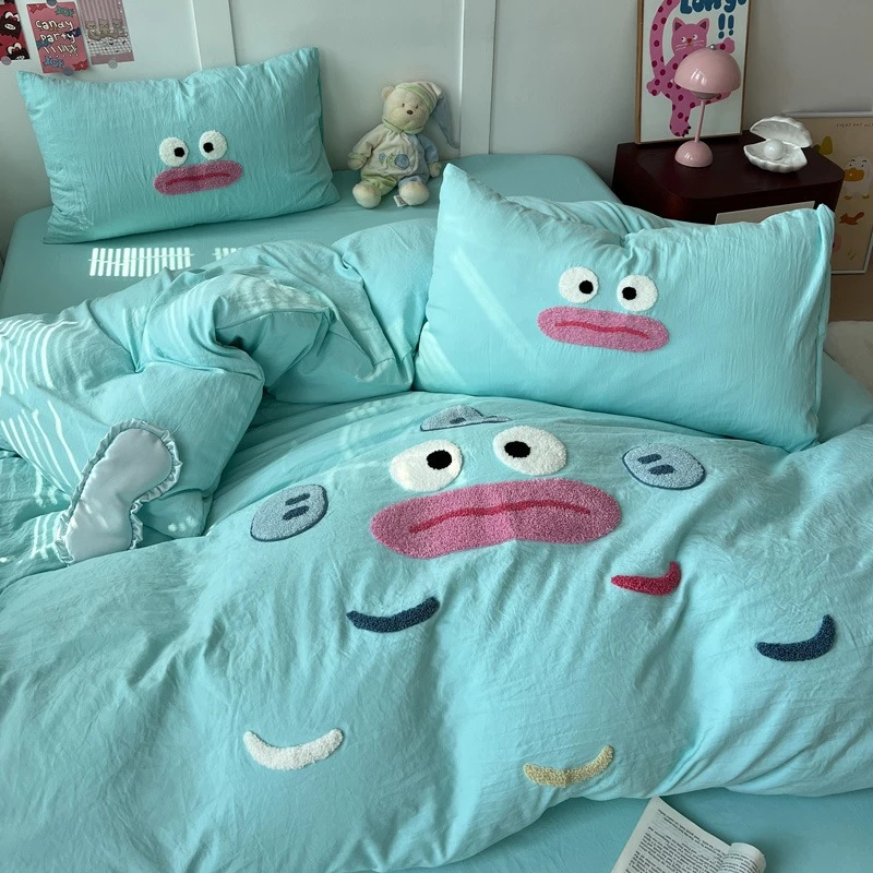 可爱猫咪粉色毛巾绣水洗棉床上1.8四件套学生宿舍三件套床上用品4