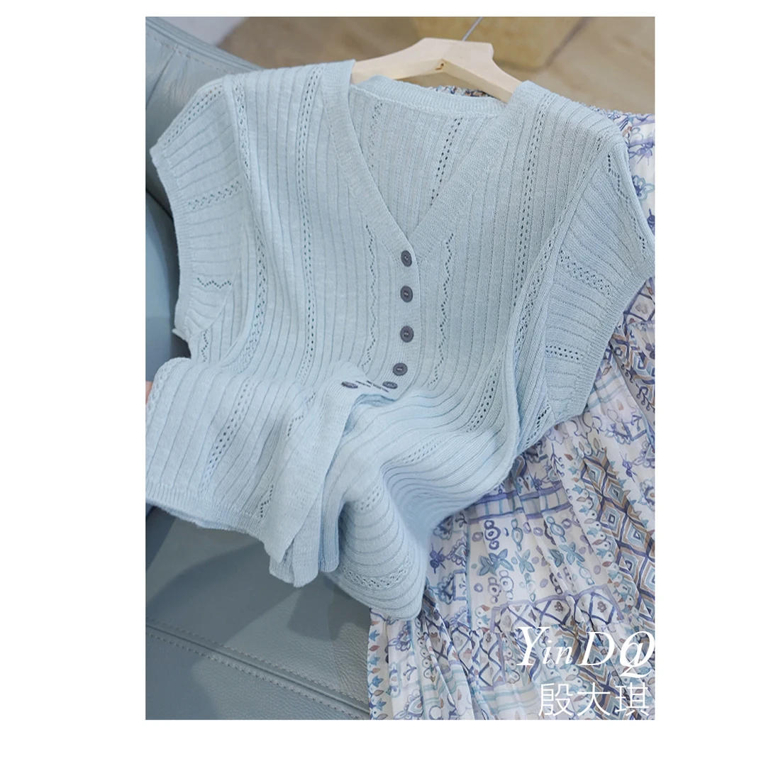 短袖针织开衫上衣女2025夏季薄款洋气简约百搭上衣1883