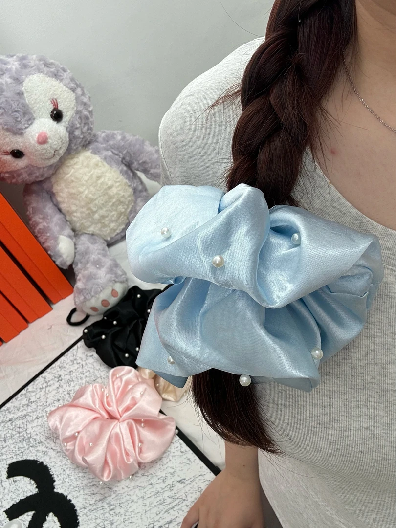 珍珠铆钉缎面猪大肠发圈扎马尾头绳女高级感丸子头韩版肥肠发绳女