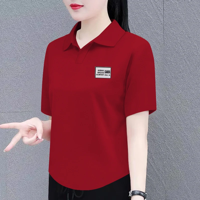 重磅100%纯棉翻领短袖t恤女夏季休闲百搭显瘦时尚洋气polo领上衣