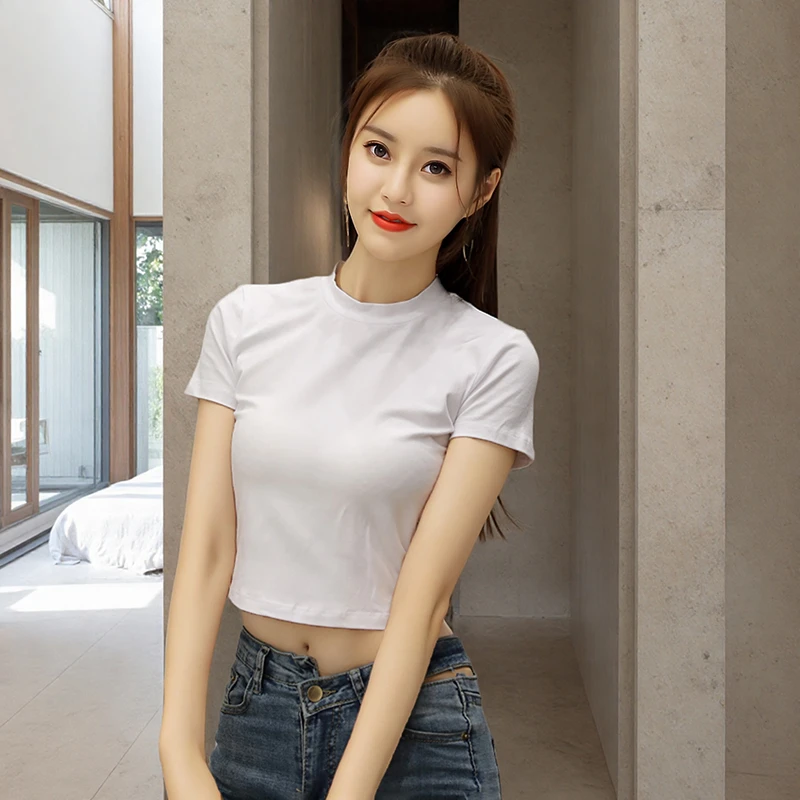 2025短袖t恤洋气衣服女夏季新款修身短款打底内搭纯欲甜美可爱风