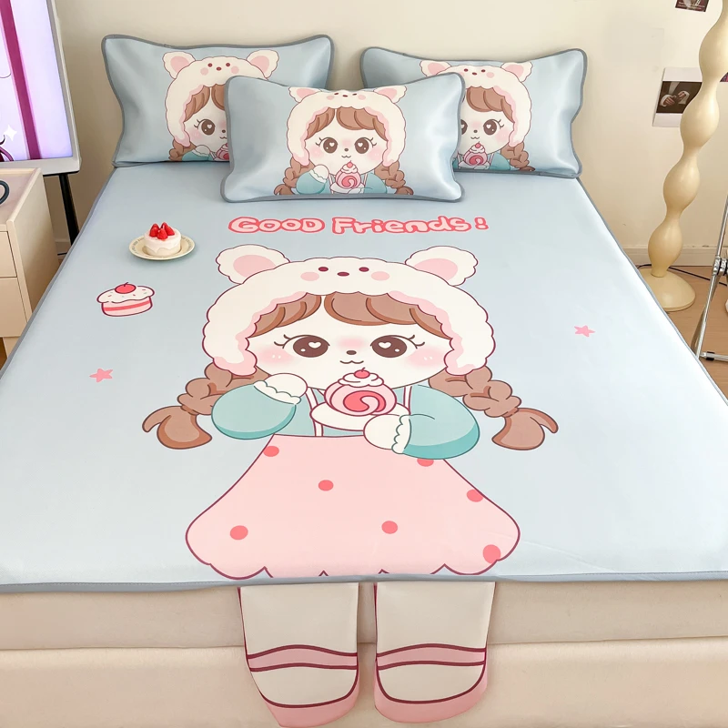 新款夏季凉席卡通印花冰丝席A类母婴级空调席女孩儿童学生软席子