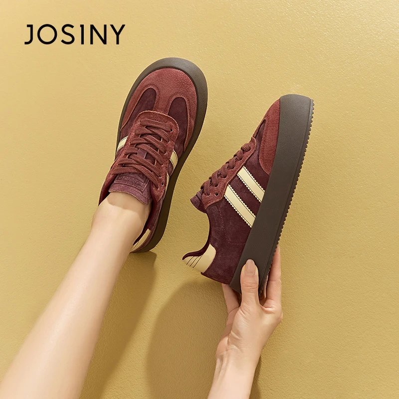 卓诗尼拼色休闲板鞋女2025秋季新款小众百搭复古软底增高德训鞋