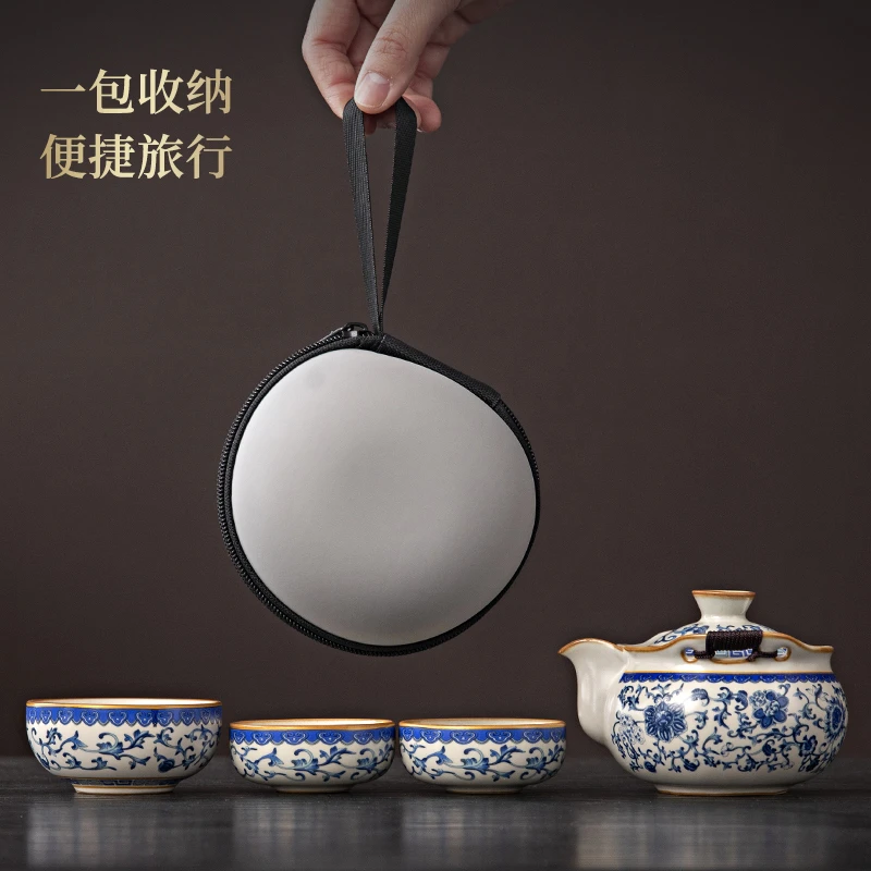汝窑手抓壶盖碗户外高档大号泡茶壶家用功夫茶具便携式陶瓷泡茶器