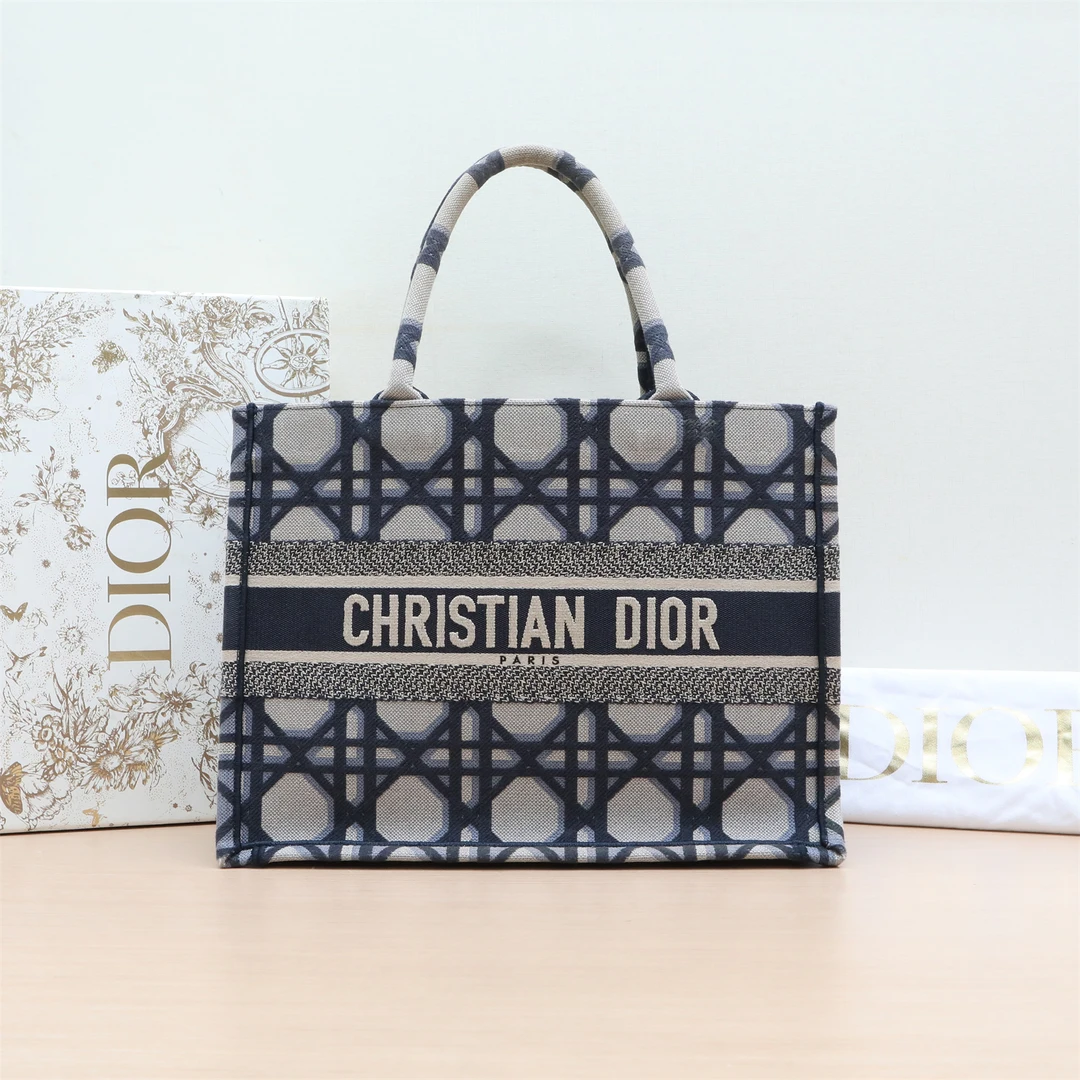 95新 DIOR/迪奥 小花Jerry活动Book Tote 中号 蓝色 帆布 2023