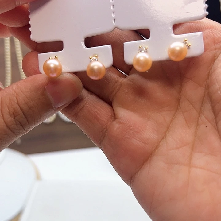 耳饰银S925镶嵌淡水珍珠
