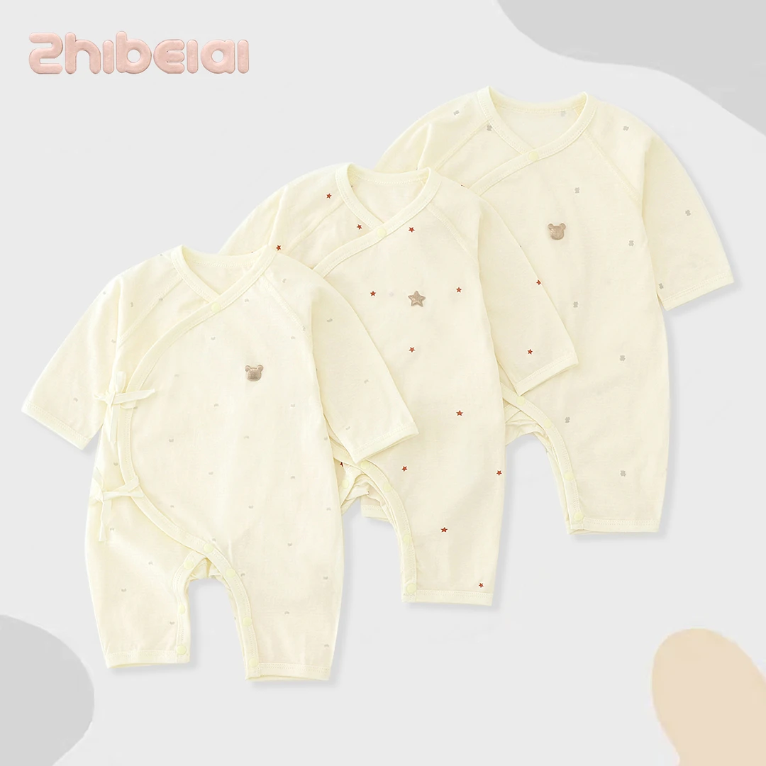 （胖米定制）夏季新生儿婴幼儿纯棉长袖蝴蝶衣连体衣