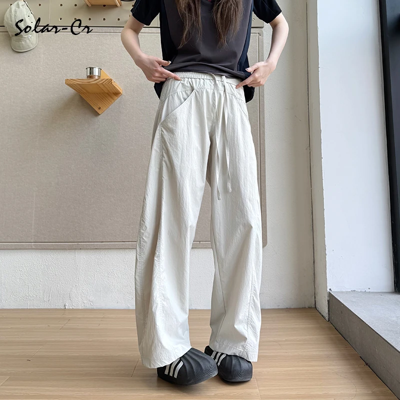solarcr夏季薄款垂感休闲裤宽松百搭弯刀裤纯色运动男女直筒长裤