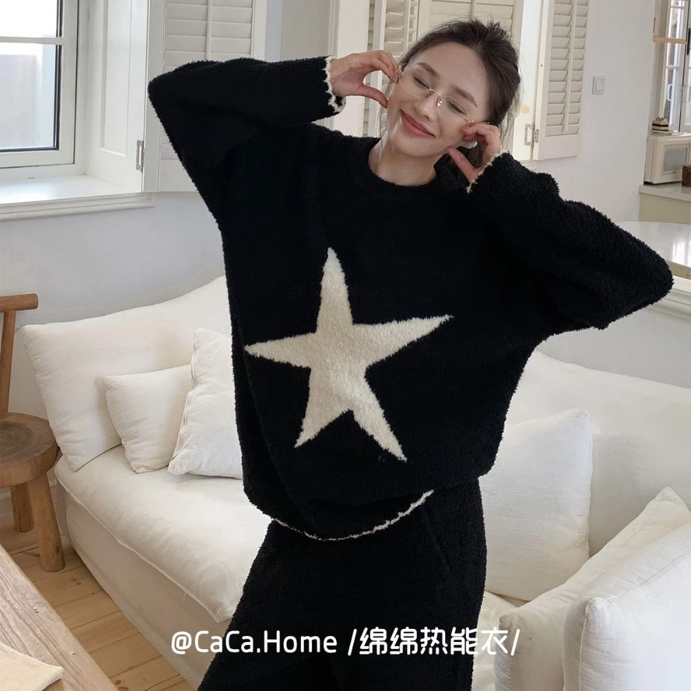 半边绒睡衣冬季新款软绵绵女士保暖套装加绒加厚家居服可外穿