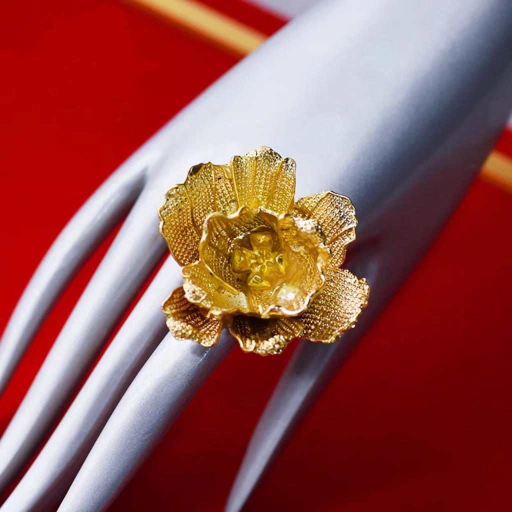 小花金色戒指新娘饰品