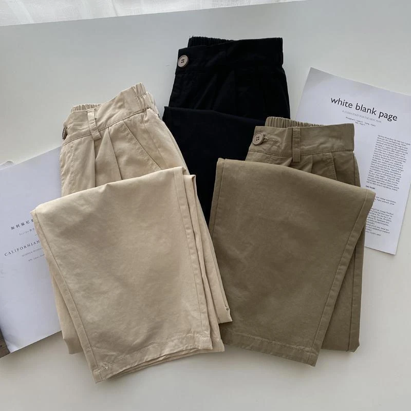 夏季高腰美式工装休闲裤女日系新款小个子洋气百搭直筒裤阔腿裤子