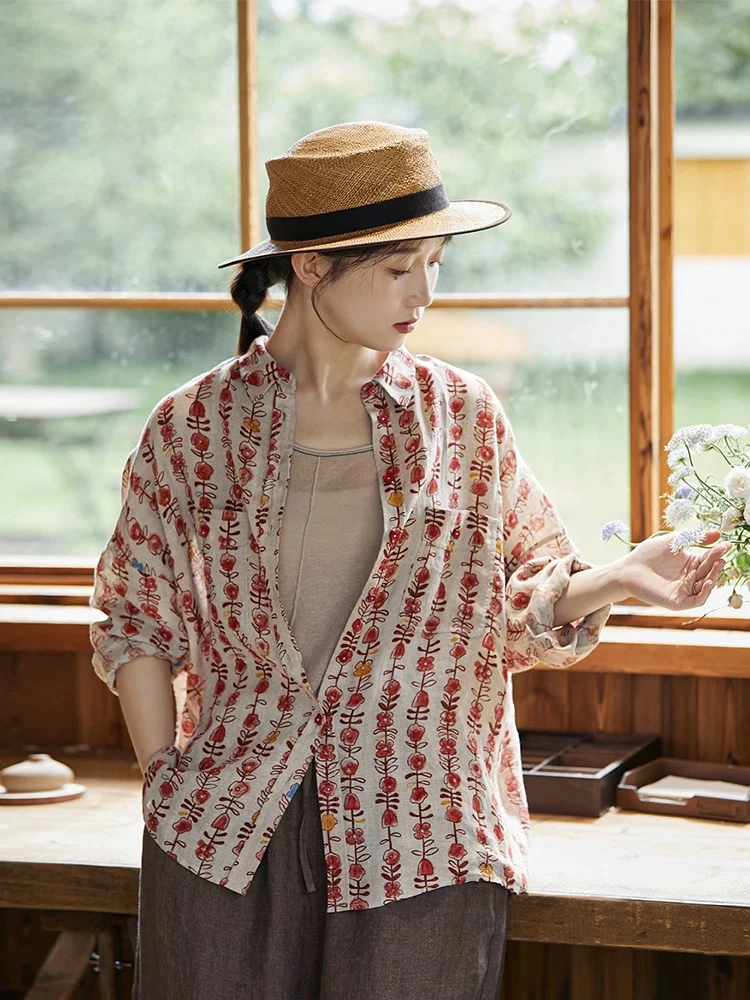【三周年福利】2025早春新品雨露汉麻印花文艺休闲轻盈衬衫开衫2526