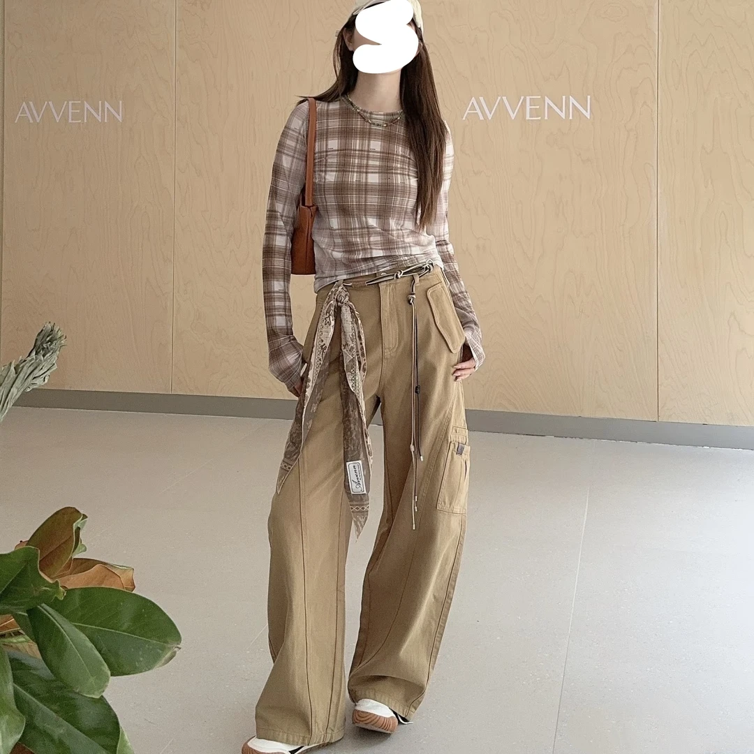 亲妈~2025冬季新款小众设计 弯刀牛仔裤不对称口袋丝巾工装裤女