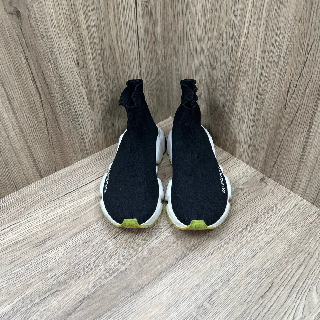 90新 Balenciaga/巴黎世家 黑绿针织字母logo袜子鞋 36码/9新/无