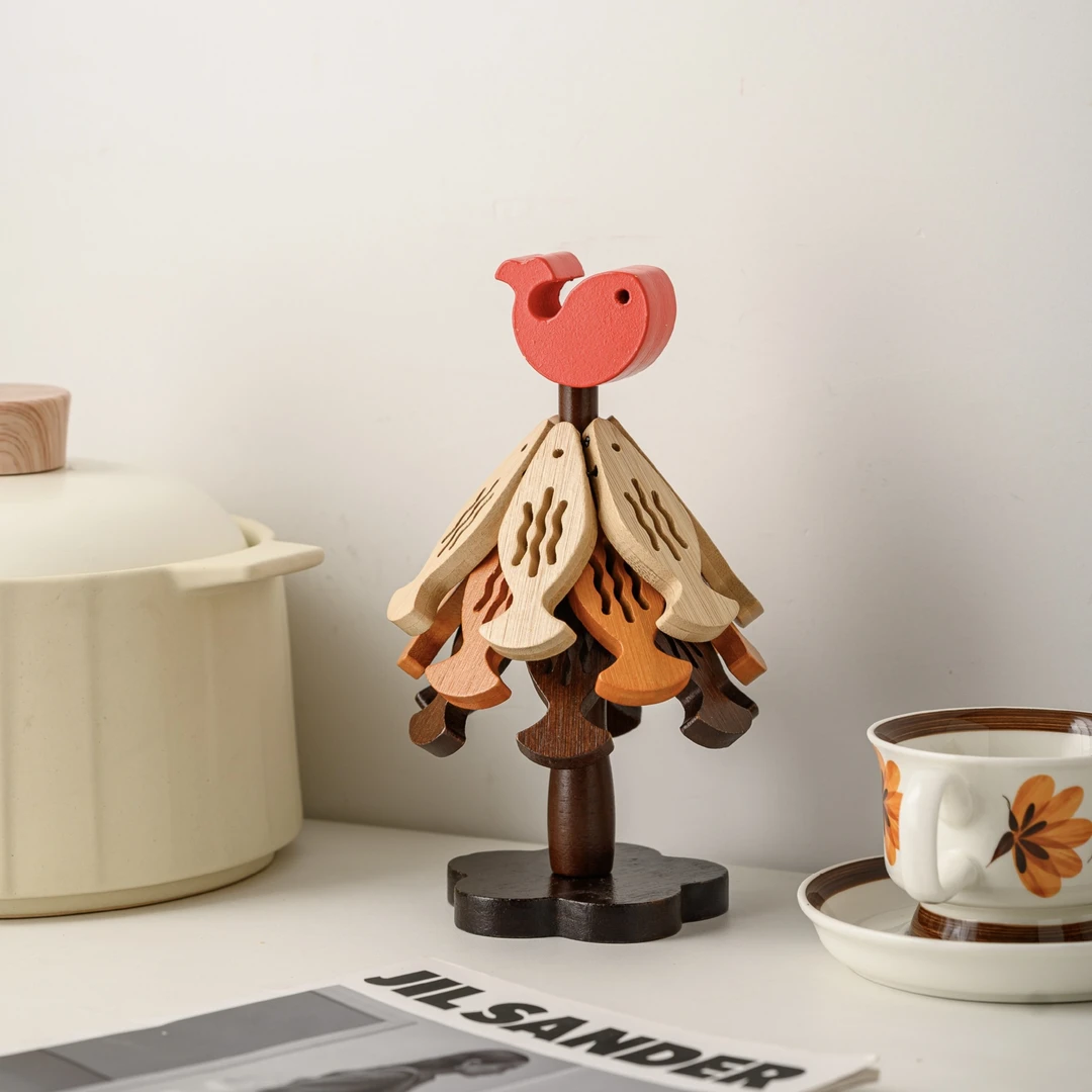 年年有余杯垫餐桌垫小鱼创意摆件竹制耐高温圣诞树防烫家用隔热垫