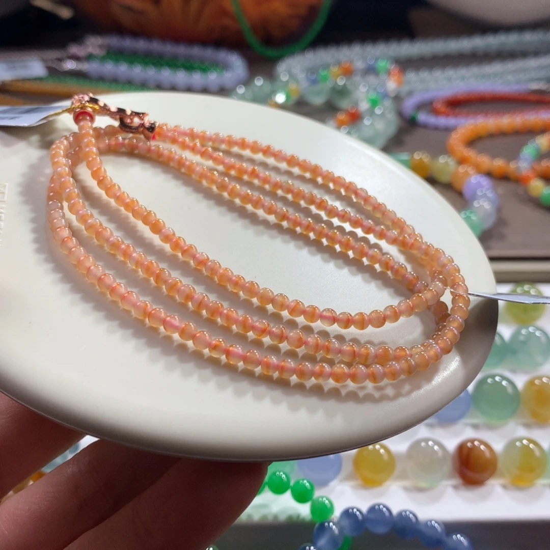 翡翠未镶嵌手链！奶橘色小米项链卡3