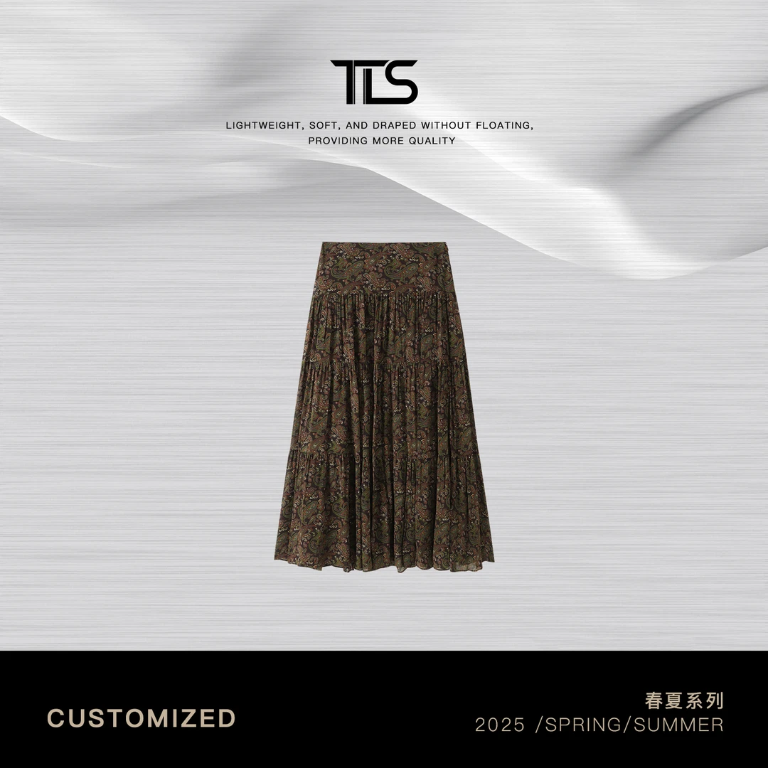 TT【ys裙】乔其纱通勤休闲老钱风印花松弛感高腰半身裙TT-DQ5011
