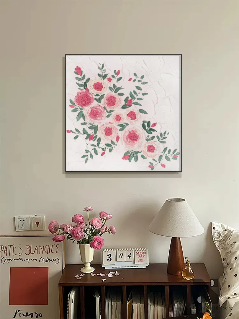 玫瑰花◆餐厅卧室挂画厚油肌理油画现代2025餐厅画网红款装饰奶油