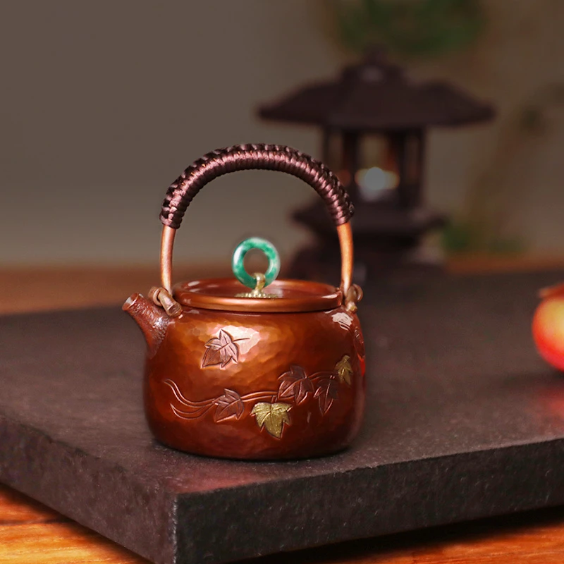 纯紫铜泡茶壶铜壶纯手冲泡壶加厚高端茶壶手工茶壶枫叶铜茶壶