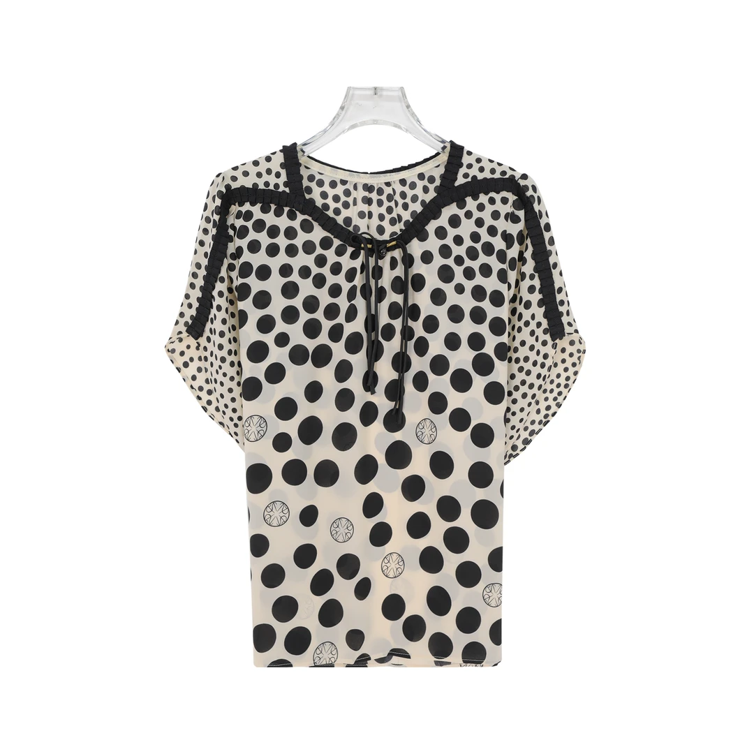 流苏盘扣圆点拼接气质短袖衬衣X26443