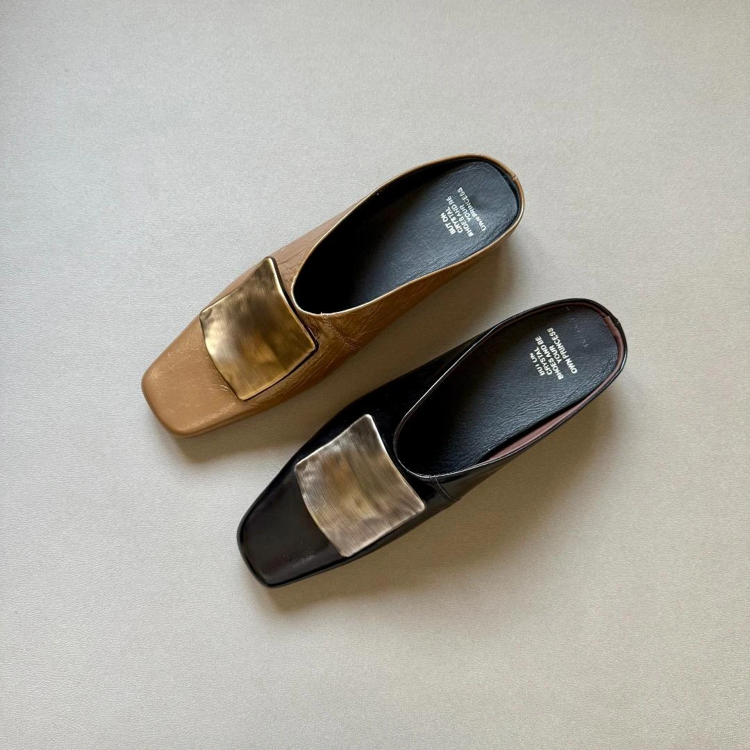 青花瓷纹舒适包头裂纹街头风包头拖法式春夏平底高跟软底半拖韩版