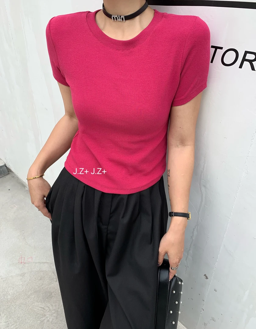 【肉总】新款时尚简约纯色圆领上衣1609