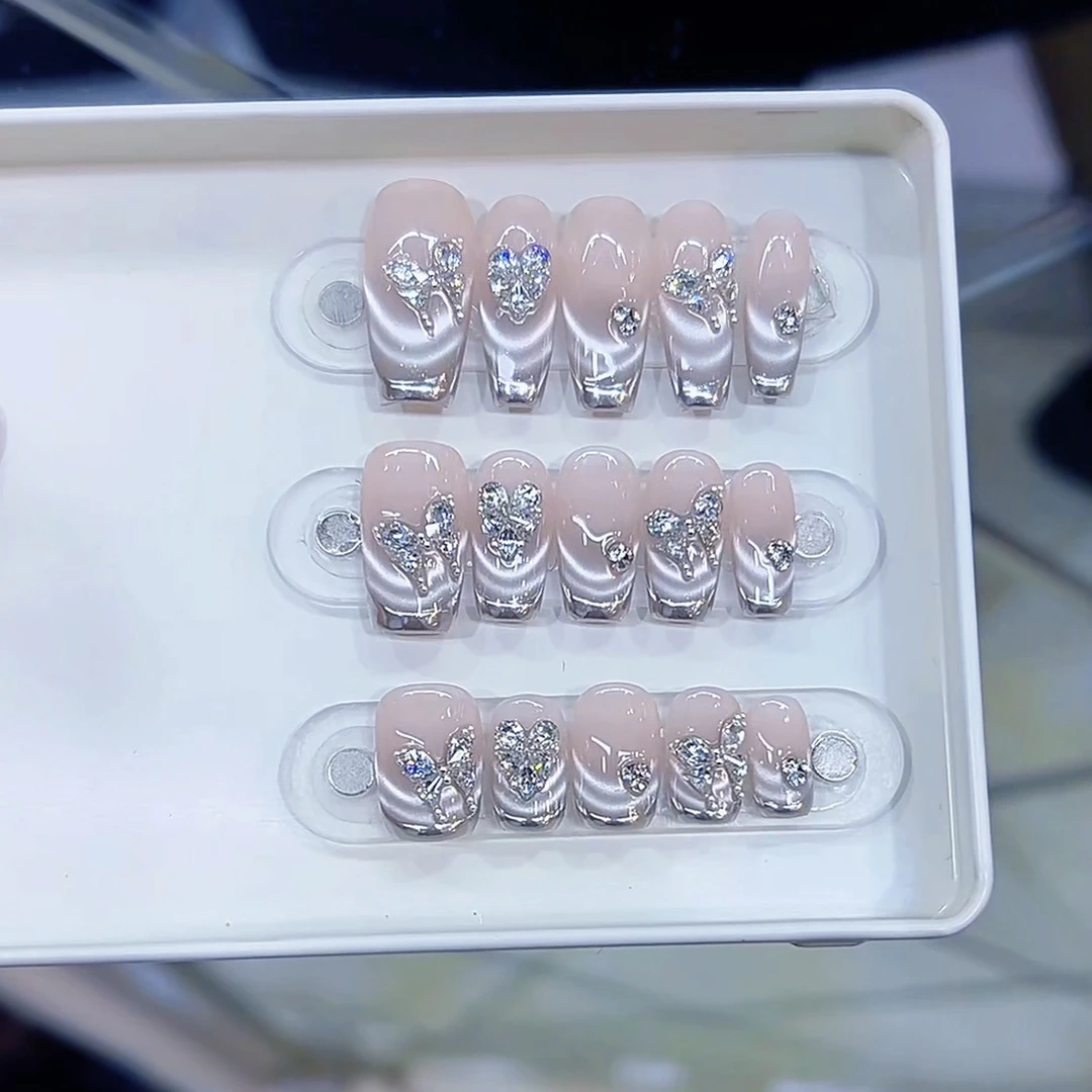 魔法蝴蝶纯手工光疗美甲贴果冻贴片指甲穿戴甲简约梯形重复使用