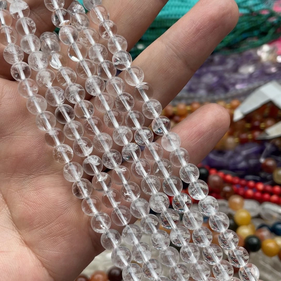 玛瑙/玉髓珠宝半成品未镶嵌一条装6mm白水晶圆珠